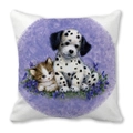 Square peach skin pillowcase featuring watercolor puppy and kitten with purple flowers - Dalmatian and Kitten (10)