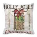 Detail of Christmas pillowcase with vintage sled, pine branches and Holly Jolly text - 18x18 Inch / Wooden Sled Decor Style (5)
