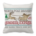 Vintage Reindeer Express Christmas pillowcase with rustic wood grain print and red reindeer - Retro Reindeer Express (11) / 18x18 Inch
