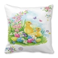 Taie d'oreiller de Pâques blanche avec canards aquarelle et œufs fleuris festifs - Canetons Jaunes (9)