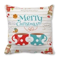 Detail of Christmas pillowcase featuring festive mugs, bear and Merry Christmas print - 18x18 Inch / Mug Bear Train Style (19)