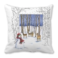 Détail d'une housse de coussin de Noël avec motifs aquarelle de bonhomme de neige et renne - Forêt avec Cerf et Bonhomme de Neige (38)