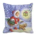 Funda de cojín navideño con estampado de acuarela de niño y cachorro en tela suave - 45x45cm / Estilo Bosque de Invierno de Tono Frío (23)