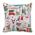 Close-up of peach skin fabric pillowcase featuring vintage Santa and reindeer prints - Vintage Christmas Collection (25) / 18x18 Inch
