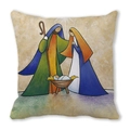 Exotic Nativity scene print pillow cover in peach skin fabric featuring Joseph and Mary - Abstract Holy Family Style (10) / 45cmx45cm (Cover Only)