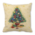 Detail of Christmas tree print on peach skin fabric pillowcase with gift boxes - 18x18 Inch / Hand-painted Christmas Tree (32)