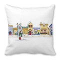 Deko-Kissenbezug mit Winterstadt- und Schneemann-Motiv aus weißem Pfirsichhaut-Samt - Weihnachtsschneemann Stadt Stil (3)