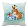 Peach skin pillowcase with cute bunny illustration on light cyan cushion cover - Rabbit in Gift Box (11)