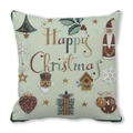 Close-up of Happy Christmas typography and Santa print on green peach skin pillowcase - 18x18 Inch / Light Green Christmas Party (40)