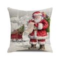 Detailed texture of linen cushion cover with Christmas Santa and gift sleigh print - Santa Holding List and Sleigh Style (2)