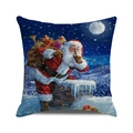 Close-up of Santa Claus on snowy chimney scene on high-quality linen cushion cover - Santa Climbing Chimney with Gift Bag Style (3)