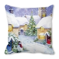Funda de cojín navideña con casa de invierno y muñeco de nieve en tela piel de melocotón - 45x45cm / Estilo Acuarela Navidad Invierno (25)