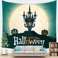 Tapiz de Halloween con castillo y calabaza decorando un salón de estilo moderno - Estilo Castillo Luna (11)