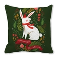 Christmas bunny pillow cover in dark green peach skin fabric with Merry Christmas print - Rabbit with Scarf (14)