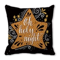 Black square Christmas pillowcase with golden star and Oh Holy Night printed text - 45x45cm / Black Gold Star Script (23)