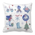 Winter wonderland pillowcase with watercolor snowman, skates, and boots on white fabric - Winter Elements Collection Style (6)