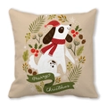 Christmas dog throw pillow cover with merry christmas print on soft peach skin fabric - Dog with Santa Hat (12)