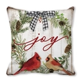 Kissenbezug mit Vögeln und roten Blumen, Kardinäle und Joy-Schriftzug auf weißem Holz - Joy Weihnachtskranz Zwei Kardinäle (39)