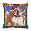 Detailed view of square Christmas pillowcase with bulldog and festive pine branch motifs - Bulldog with Santa Hat (36)
