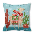 Detailed view of peach skin fabric cushion cover with festive alpaca print and snowflakes - Fancy Llama (27)