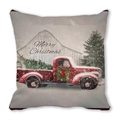 Christmas pillowcase with vintage red truck and Merry Christmas text on peach skin fabric - Red Pickup Christmas Tree (12)