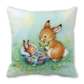 Square peach skin pillowcase featuring cute rabbit illustration with flower basket - Rabbit and Flower Basket (13)