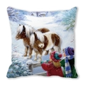 Funda de cojín navideña con ilustración invernal de ponis y niños en piel de melocotón - 45x45cm / Estilo Pony y Niños (26)
