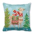 Detailed Christmas llama illustration on light blue festive throw pillow case fabric - Happy Llamadays (24)