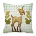 Detail of deer pattern and green gingham texture on soft peach skin pillowcase - Deer with Gingham Background (35)