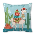 Detail of Christmas llama cushion cover with Fa La La Llama print and holiday gift boxes - Llama Carrying Gifts (23)