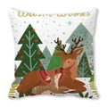 Detail of Christmas pillow cover with reindeer, tree and Warm Wishes gold script text - Two Deer and Christmas Tree (32)