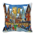 Winter street scene Christmas pillowcase featuring festive snowy European night landscape - Winter Street Night Scene Style (10)