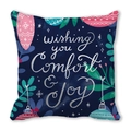 Dark blue Christmas pillow cover with Comfort & Joy text and festive ornaments - Wishing You Comfort And Joy (29)