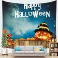 Detail of Halloween tapestry with wizard pumpkin and moon above a cozy sofa - 100X70 / Peach Skin / Halloween Theme Style 10