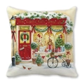 Housse de coussin aquarelle boutique de Noël avec porte rouge et décor de neige festif - Gift Shop (14)
