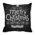 Christmas cushion cover with white hand-drawn Merry Christmas text on black chalk background - 45x45cm / Chalkboard Festive Text (26)
