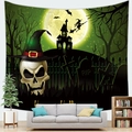 Halloween tapestry with skull and castle scene on a green peach skin fabric - 150x100(Peach Skin) / Realistic Skeleton Castle Style (6)