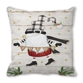 Christmas Gnome pillowcase with JOLLY flag and plaid hat on white wood background - 18x18 Inch / Plaid Hat Gnome Style (12)