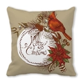 Christmas pillowcase featuring a red cardinal bird and pine branch wreath on beige fabric - Christmas Poinsettia Cardinal Style (11)