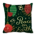 Minimalist green Christmas pillowcase with Peace on Earth print and festive ornaments - Peace On Earth Green Background (30)