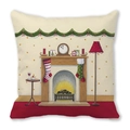 Christmas wreath cushion cover featuring a hand-drawn fireplace scene on peach skin fabric - Christmas Fireplace (35)