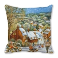 Winter snowy village scene decorative pillowcase made of soft peach skin fabric - Winter Countryside Building Snow Style (11)