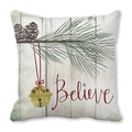 Christmas pine cone and golden bell pillow cover with Believe calligraphy text - Realistic Pinecones Bells (17) / 18x18 Inch