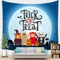 Tapiz de Halloween Trick or Treat con momia y calabaza sobre fondo azul oscuro - Estilo Figuras Cartoon (10)