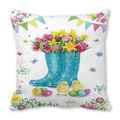 Housse de coussin de Pâques avec bottes, poussins et œufs en tissu peau de pêche - Œufs de Pâques et Bottes (3)