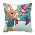 Cartoon rabbit Christmas pillowcase in peach skin fabric with festive winter moon scene - Winter Rabbit and Berries