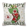 Happy Holidays Christmas stocking pillowcase with red plaid pattern on white wood background - 18x18 Inch / Plaid Christmas Stocking Style (1)