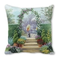 Square peach skin pillowcase featuring a vintage garden landscape and purple flowers - Vintage Garden Sketch (15)