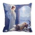 Housse de coussin de Noël avec l'ange et l'enfant Jésus dans une scène de crèche - Ange gardant l'enfant Jésus dans la crèche (7)