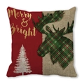 Funda de cojín navideño con texto Merry & Bright y silueta de alce a cuadros verde - Alce de Retazos Rojo Merry & Bright (10)